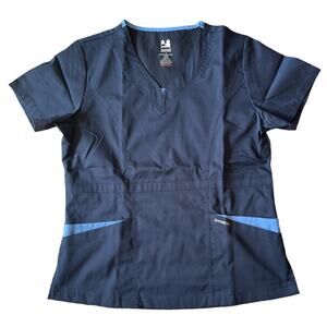 Dagacci Navy Blue V Neck 2 Pocket Scrubs Top, S